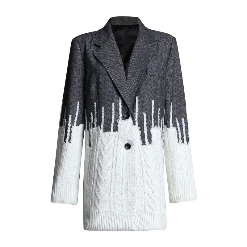 

Spring And Autumn Suit Women' British Style Sweater Stitching Smoky Gray Casual Fashion Jacket Suits & Blazers