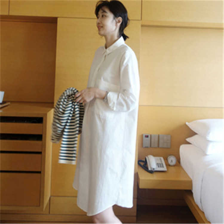 

Solid Turn Down Collar Shirt Loose Full Mid-length Bottomed Blouse Women 210615, White