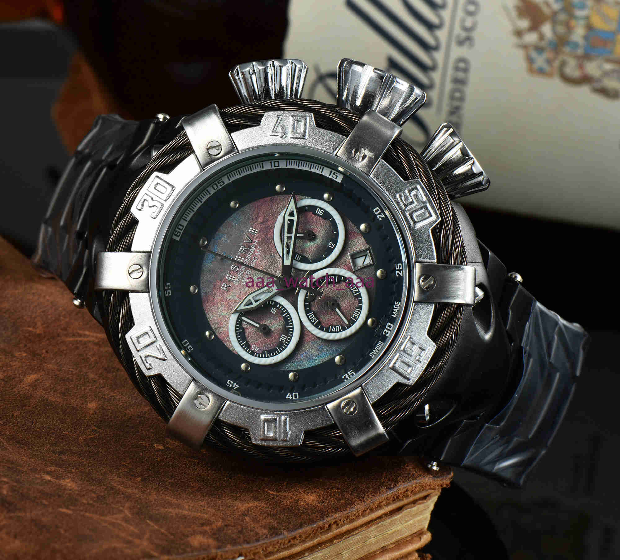 

Hot-selling TA men's outdoor sports quartz calendar watch with large steel wire dial all functions can be operated watches 22, Box