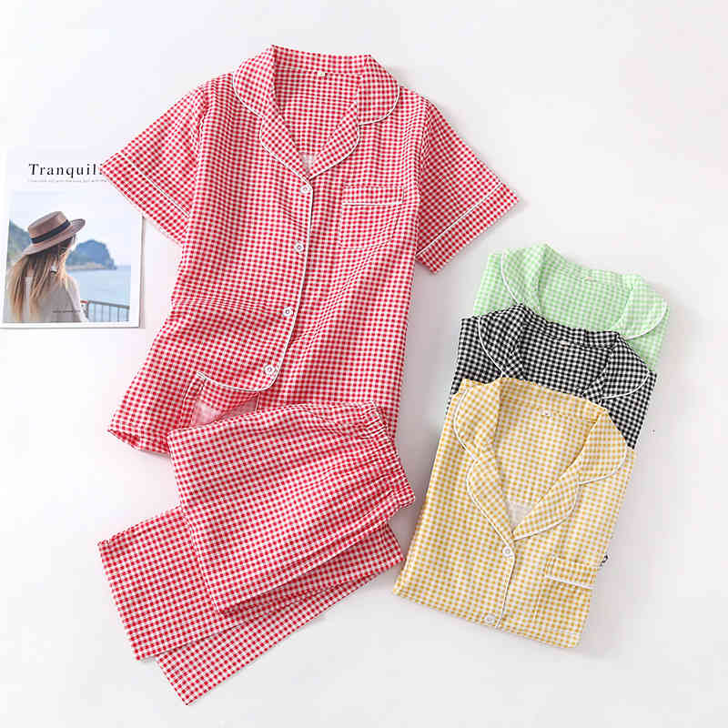 Women&#039;s Sleepwear 100% Cotton Women Pajamas Set Casual Plaid Home Pyjama Femme Japanese style Fashion Pjs 91Q5-image-695480470
