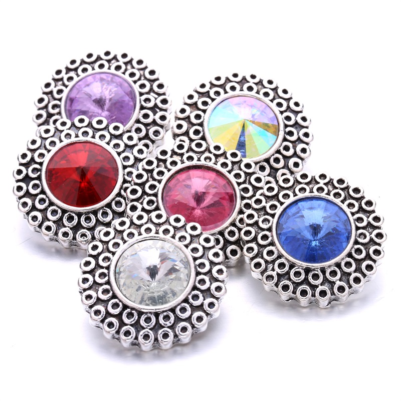 

Colorful Crystal Silver Color Snap Button Charms Flower Women Jewelry findings Pet Loved Rhinestone 18mm Metal Snaps Buttons DIY Bracelet jewellery