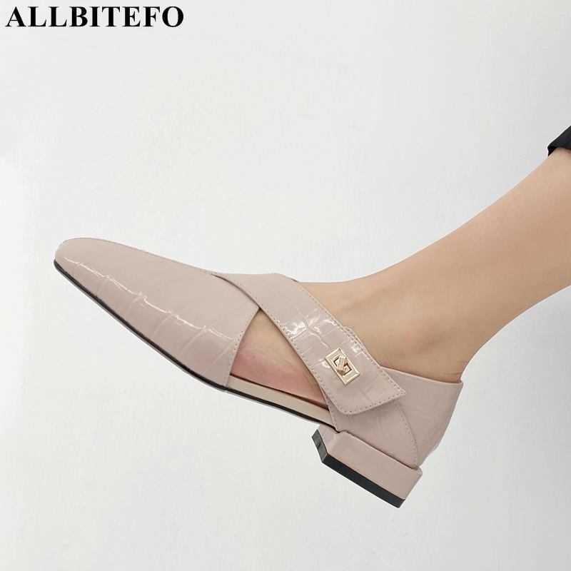 

ALLBITEFO full genuine leather square toe thick heels office ladies shoes autumn/spring women heels shoes high heels shoes 210611, As picture