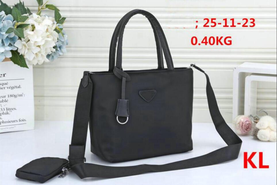 

Fashion 2pcs/set Women Re-Nylon handbags flower composite bags lady clutch shoulder bag tote female purse with wallet, Black