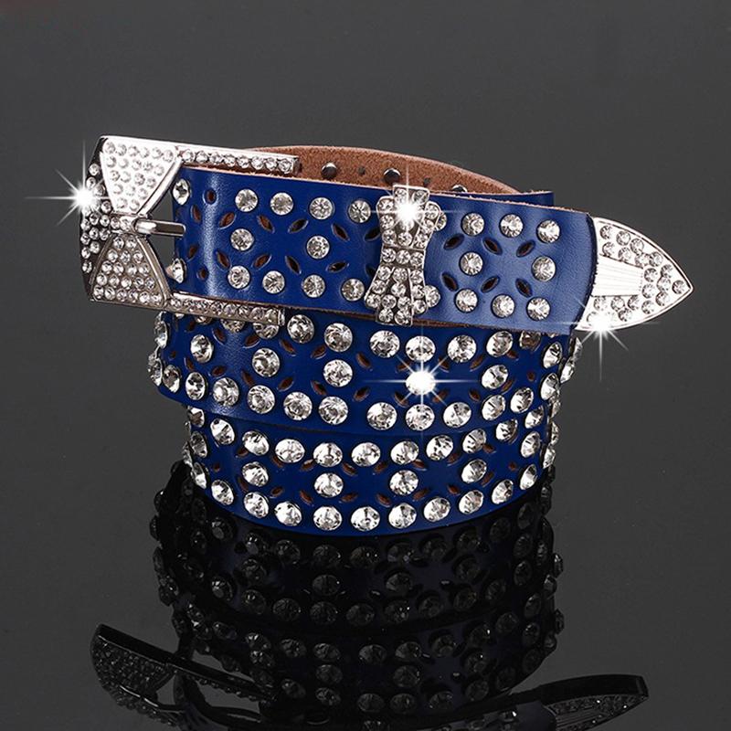 

Belts Fashion Rhinestone Diamond Ladies Belt Quality Cowskin Metal Buckle Wide Waist Strap High Designer Brand For Women, Black
