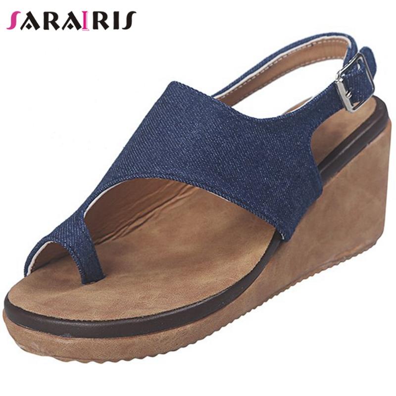 

Sandals SARAIRIS Retro Female Wedge Platform Buckle Belt 2021 High Heels Fashion Summer Women Flip Shoes Woman, Black