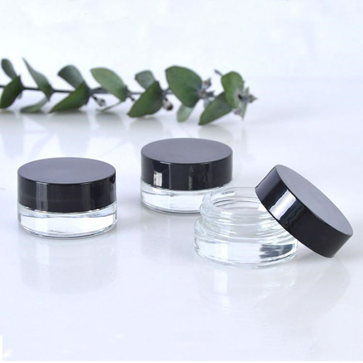 

Clear Eye Cream Jar Bottle 3g 5g Empty Glass Lip Balm Container Wide Mouth Cosmetic Sample Jars with Black Cap