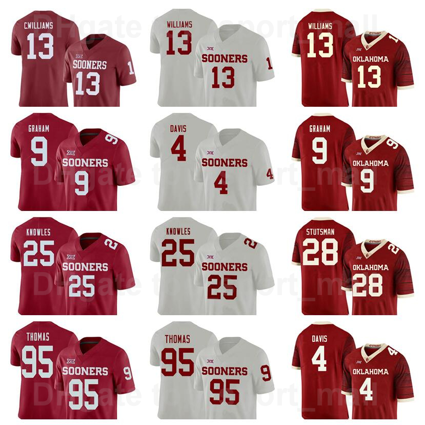 

NCAA College Oklahoma Sooners Football 13 Caleb Williams Jersey 28 Danny Stutsman 9 DJ Graham 95 Isaiah Thomas 25 Jaden Knowles 4 Davis Home Red White University