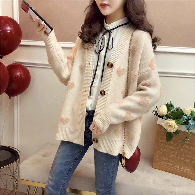 

women's sweaters style of preppy flower love mesh cardigans women's sweater with loose v-cleavage elegaht thicked pull femme print, White;black