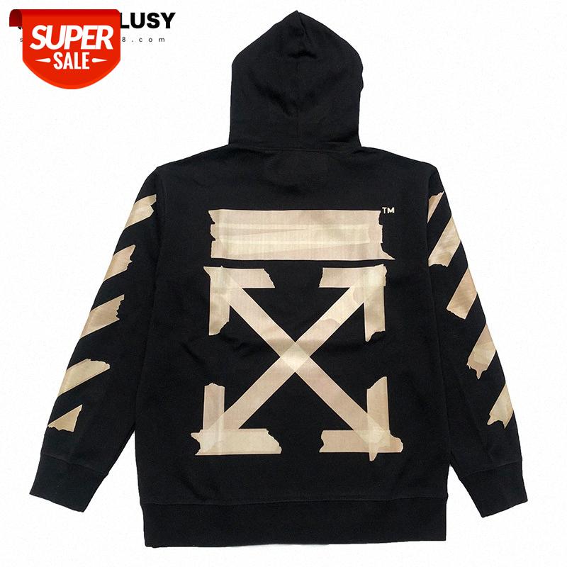 

Autumn and winter Europe the United States OFF hoodie plus velvet thick haze blue WHITE sweater hooded couple jacket tide #TI2G, White plus velvet