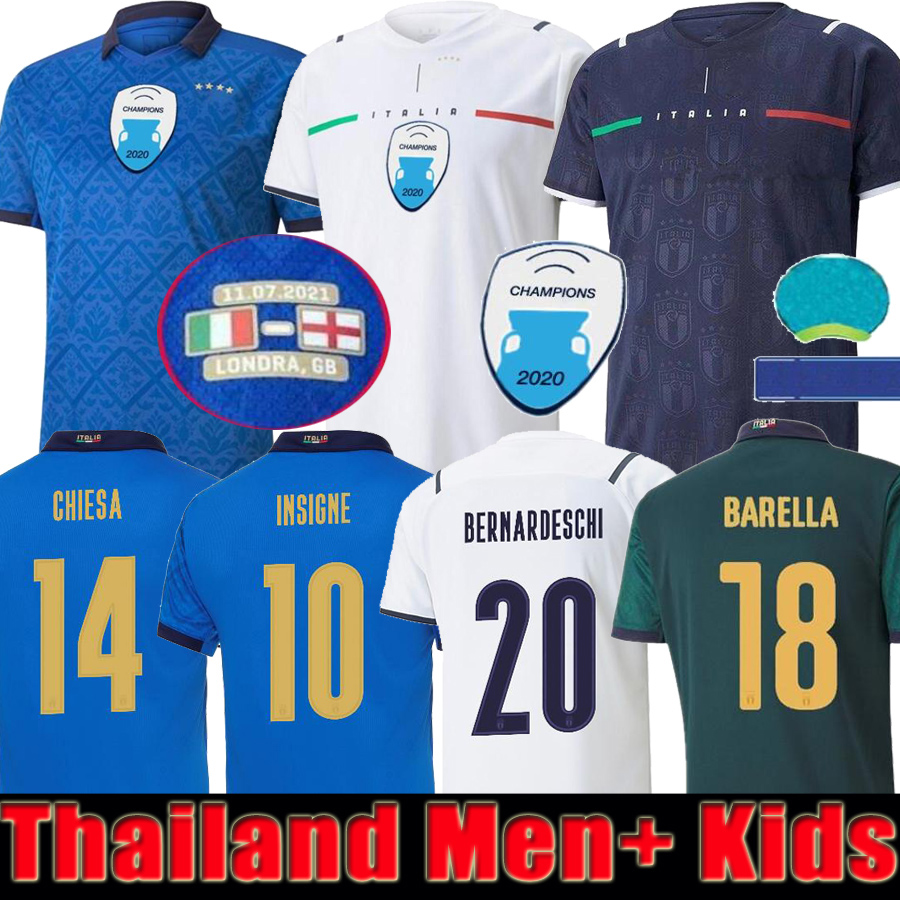 

Thailand 2021 SENSI BARELLA Italia soccer jersey INSIGNE BERNARDESCHI football shirts CHIELLINI BONUCCI BELOTTI JORGINHO Final DONNARUMMA men and kids kits sets, Home 3 patch