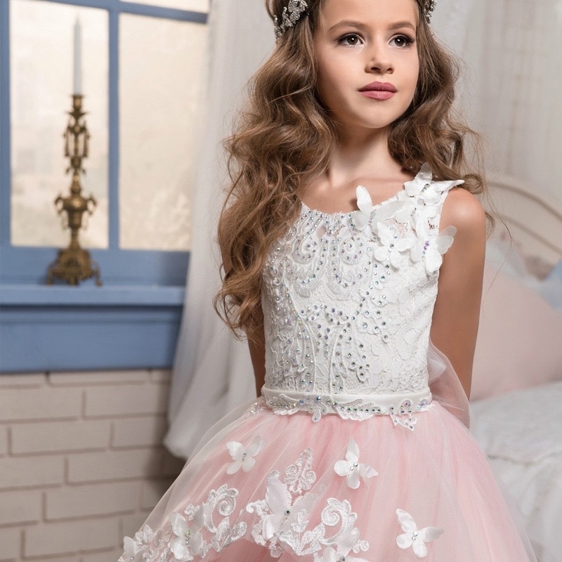 

Children's dress Princess lace wedding flower girl pompous princess skirt, Pink