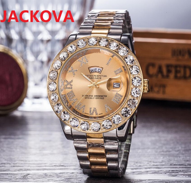 

mens womens big rhinestone diamonds watches 43mm Full Stainless Steel Couples Style Classic Wristwatches reloj de lujo, Slivery;brown