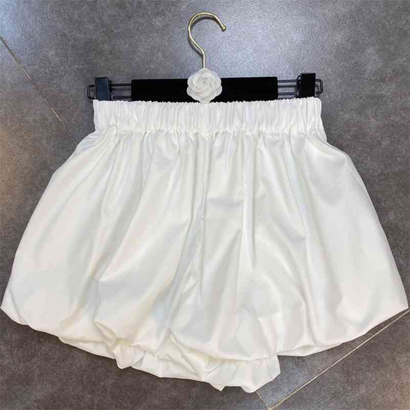 

Women High Elastic Waist Puff Bud Versatile Straight Shorts Solid Color Fashion Spring Summer 11B417 210525, Black