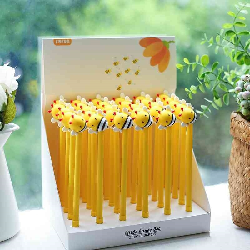

36 pcs/lot Creative Bee Gel Pen Cute 0.5 mm black Ink Signature Pens Promotional Gift Stationery School Supplies 210330