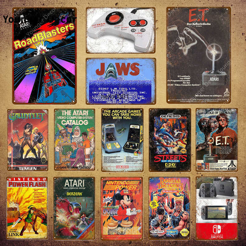 

Classic Video ET Poster Play Gaming Metal Tin Signs For Kids Room Center Home Decor Vintage Gamer Plaque YI-099
