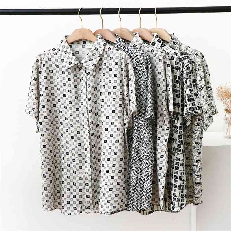 Cotton silk middle aged and old men&#039;s short sleeve Lapel morning exercise shirt summer thin father&#039;s artificial cotton cardigan-image-707043407