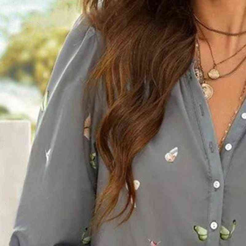 1PCS Fashionable Adult Coat Winter Womens Shirts Leisure Butterfly Printing Elegant Long Sleeve V Neck Multiple Styles Loose Tops