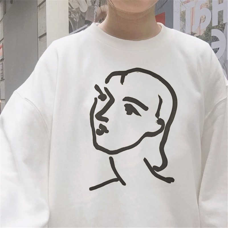 

Matisse art Winter casual chic ins large size loose female cartoon abstract tops Autumn sweatshirt print Ulzzang 210608