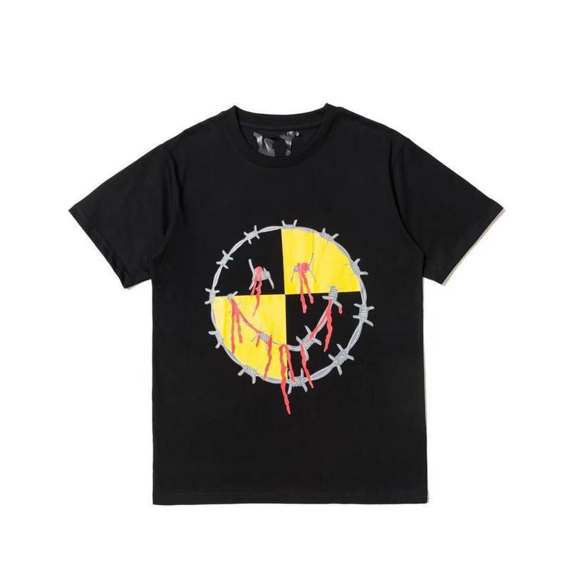 

Wire Blood Smiling Face Round Letter Printing Cotton High Quality Lovers' European Large Short Sleeve T-shirt, Black