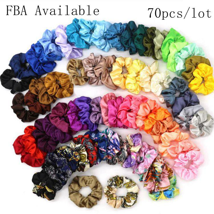 

Hair Scrunchies Satin Large Intestine Hairband Elastic Hair Ties Ropes Girls Ponytail Holder Colorful Hair Accessories 70pcs Lot DW4971, 1lot=70pcs hairband