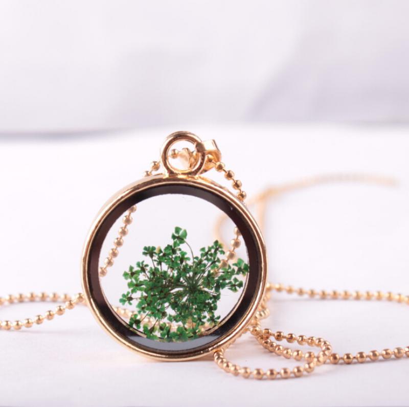 Pendant Necklaces 2021 Fashion Accessories Wholesale Clear Glass Clavicle Chain Jewelry Gift Women Handmade True Dry Flower Necklace-image-708517349