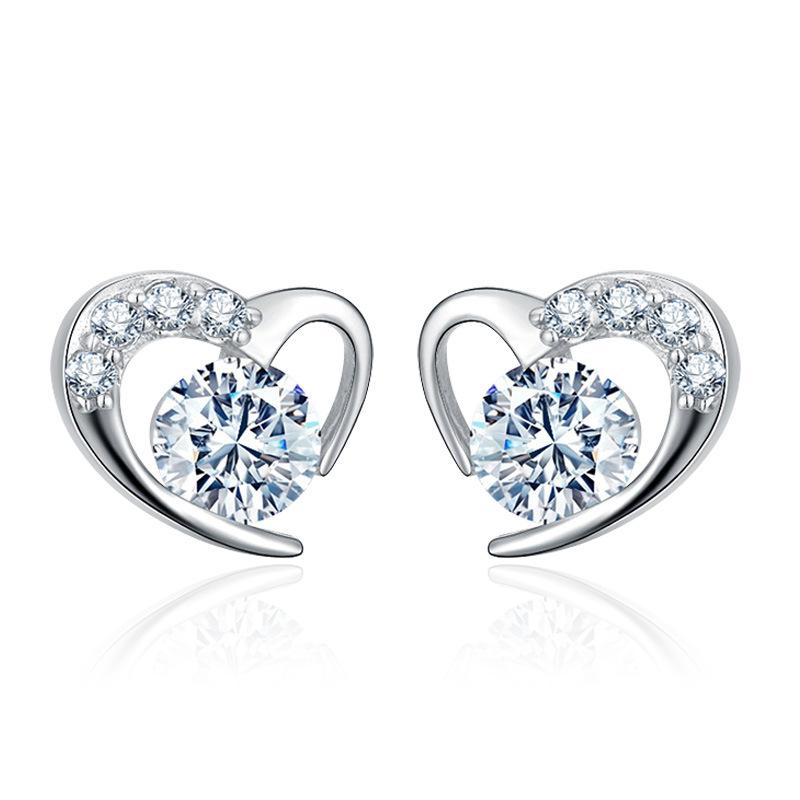 Karopel 925 Sterling Silver Stud Earring High Quality Woman Fashion Jewelry Heart-shaped Amethyst Zircon Earrings-image-697485696