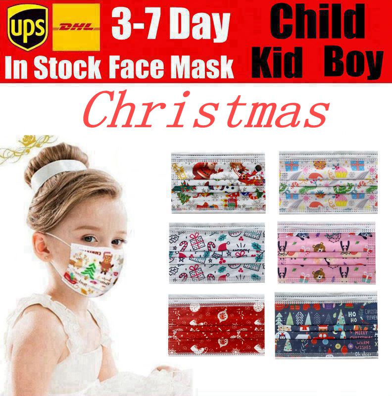 

Christmas Kids Disposable Face Masks with Elastic Ear Loop 3 Ply Breathable Dust Air Anti-Pollution boy child Face Mask mouth masks