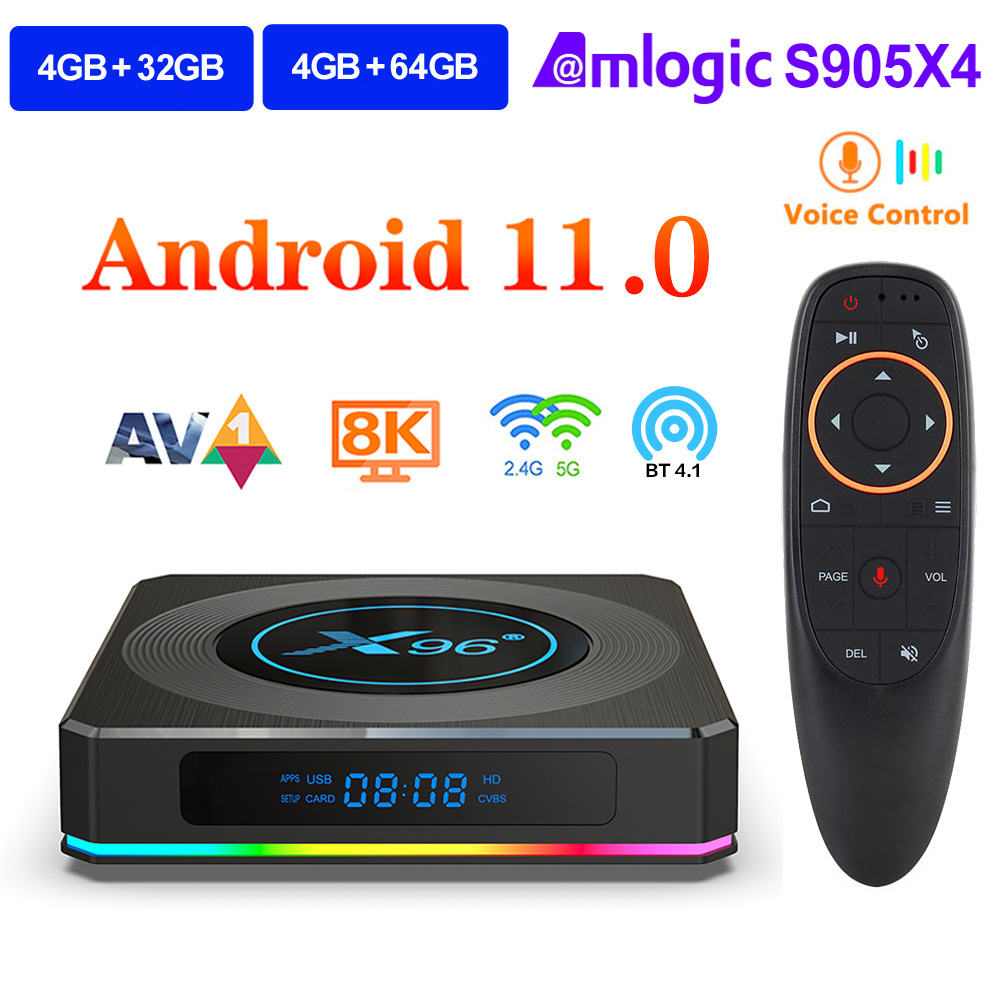 Smart Android 11 TV Box X96 X4 AMLOGIC S905X4 4GB 64GB 32 GB WIFI 8K BT Media Player X96X4 TVBox Set Topbox met spraakcontroller