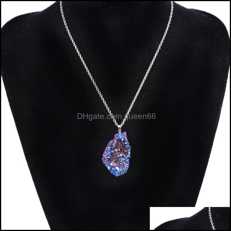 

Pendant & Jewelryirregar Natural Stone Quartz Crystal Pendants Necklaces For Women Druzy Colorf Sier Color Chain Statement Necklace Jewelry