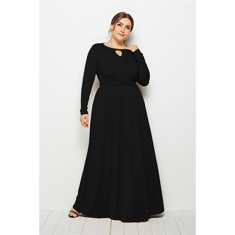 

Autumn and Winter Plus Size Hollow New Dress Long Sleeve, Black