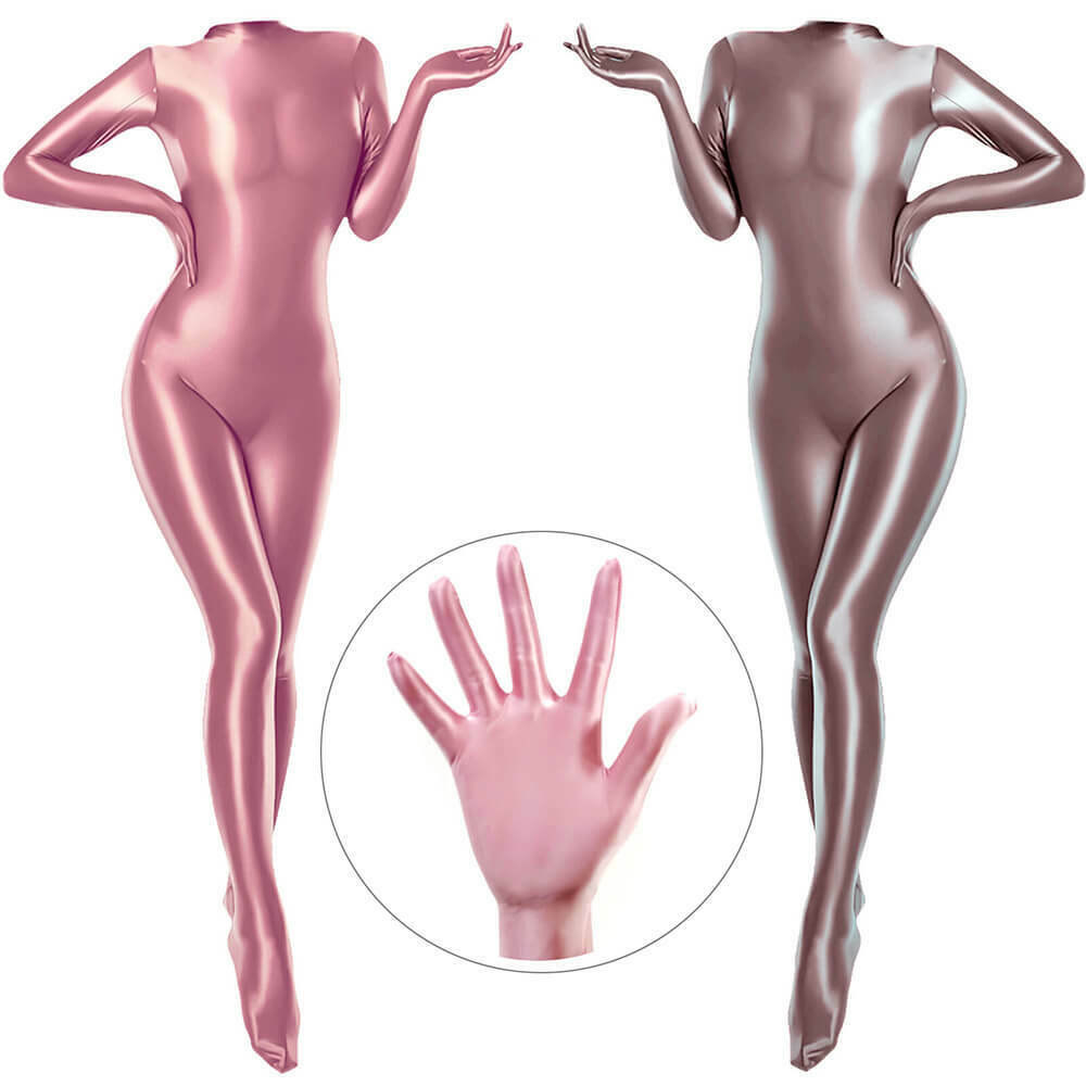 

Unisex Wetlook Zentai Shiny Satin Jumpsuit Women Men Full Bodysuit with 5 Finger Gloves Bodycon Party Costume Playsuit Cool COSPLAY suit, Black