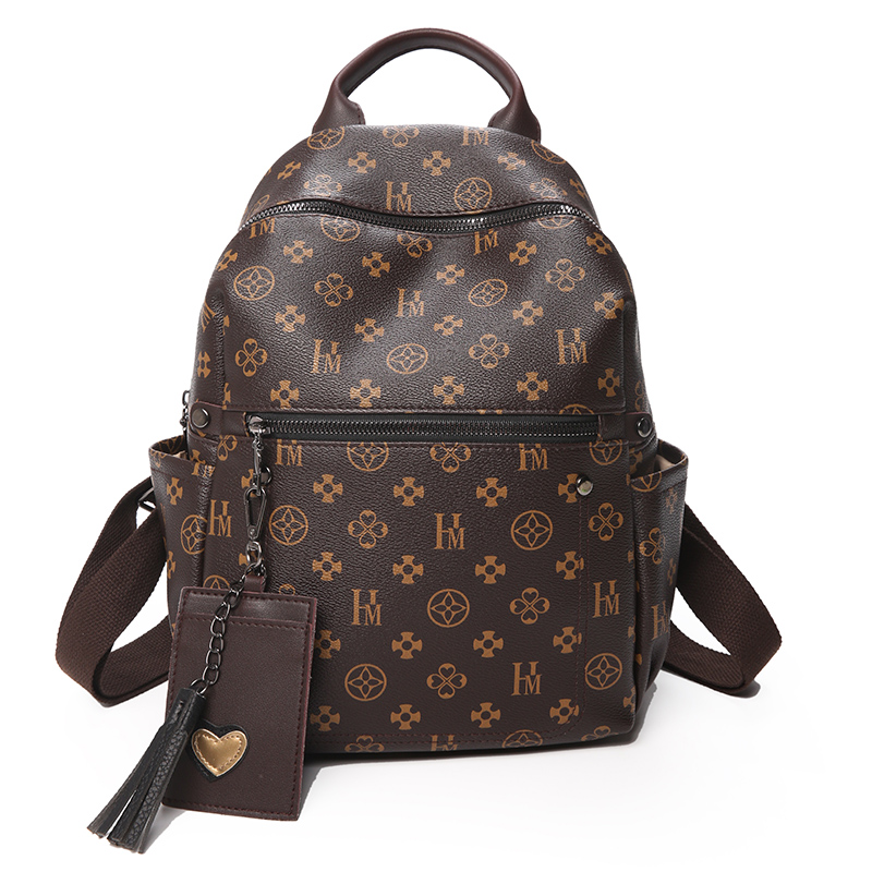 

Classic Printing Backpack 2020 PU Leather With Tassel Luxurious Vintage Backpack High Quality Women Bags, White
