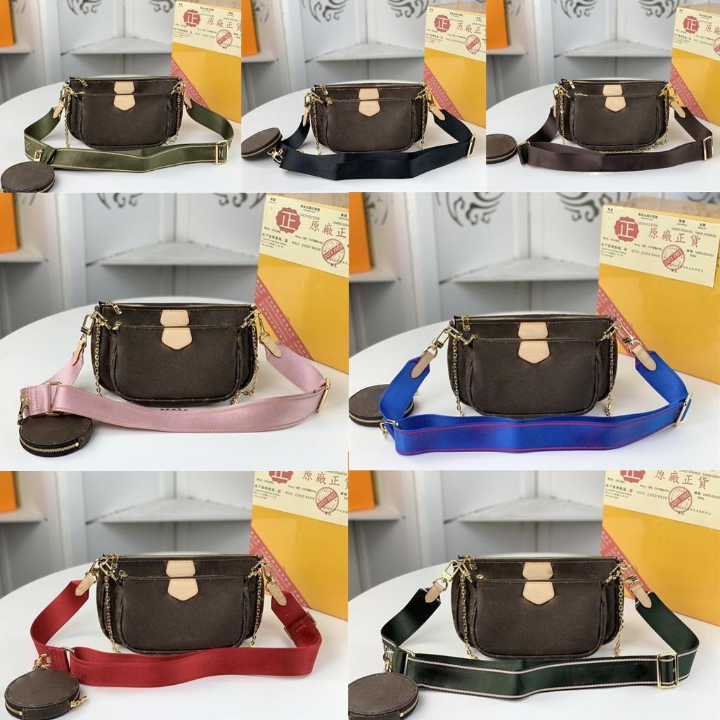 

Hot Sales 3 Piece Set MULTI POCHETTE ACCESSORIES Bags Women Crossbody Bag Genuine Leather Handbags Purses Lady Tote Bag Coin Purse Three Item With Box and Dust Bags, 9-make up the freight