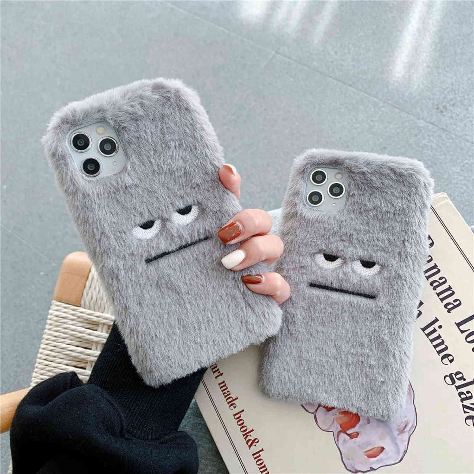 

Funny Cute Furry Fluffy Suede Cloth Silicone Phone Case For iPhone 13 12 11 Pro Max XS 12 X XR 6 6S 7 8 Plus SE Soft Plush Cover H1120