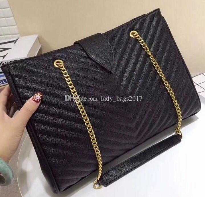 

New Classic 33CM X Large Genuine Caviar Leather V Shape Bags Quilted Double Flaps Shoulder Jumbo Chain Bags Shopping bags Messenger Handbag, Black