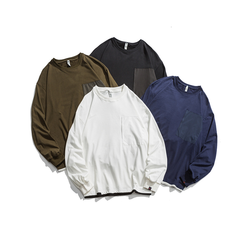 

Men's Hoodies & Sweatshirts Tide Casual Round Neck Solid Color Fake Two Pieces Mosaic Hip Hop Sweater Men Loose M09C, White