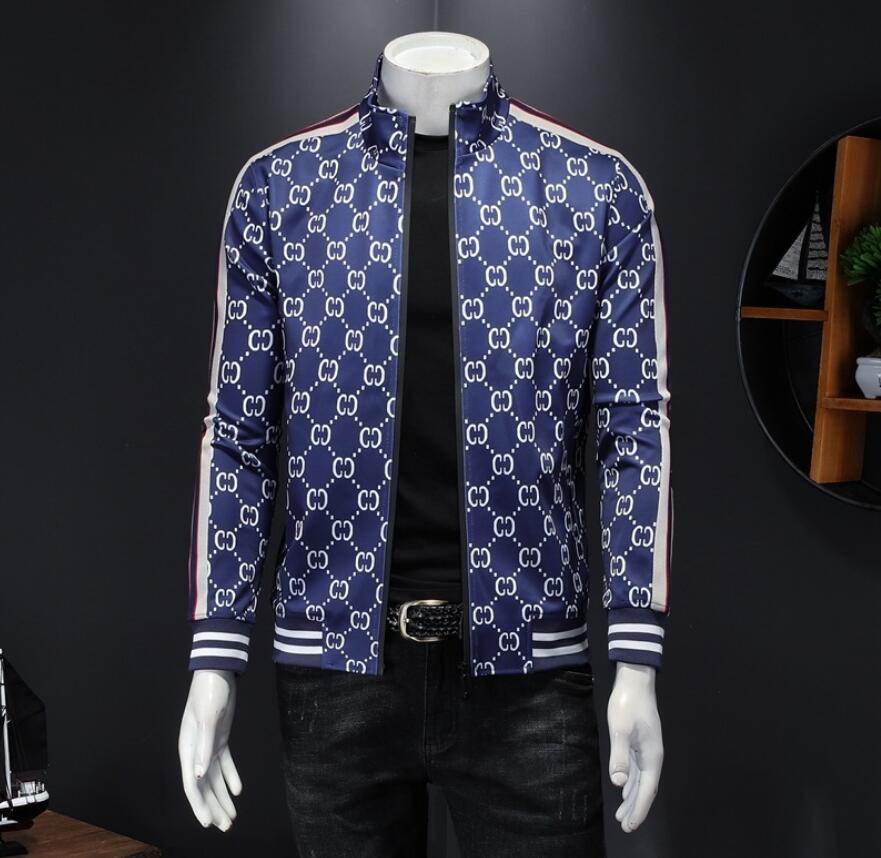 

2021 European and American autumn and winter men's stand collar cardigan trend jacket Korean slim fit fashion printed jacket, W1