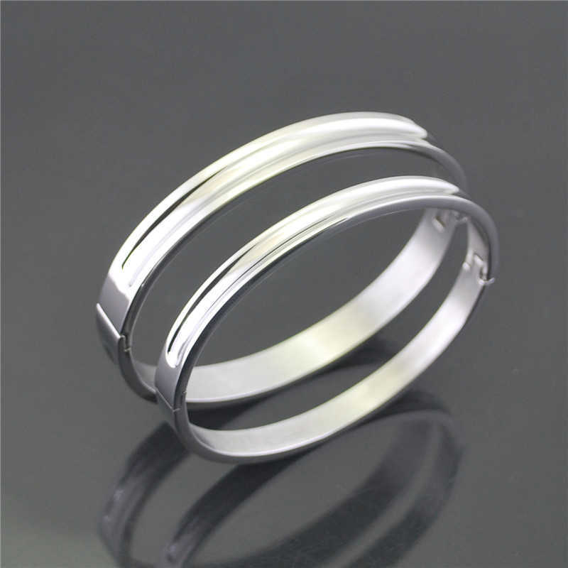 

Fashion Silver Color Concave Couple Bracelets for Women High Quality Stainless Steel Men Bangles Femme Bijoux Punk Accessories Q0719
