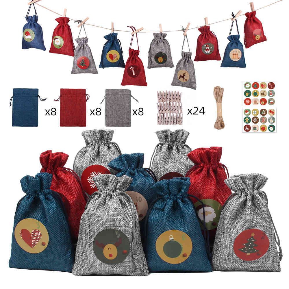 

Christmas Gift Bag Linen Bundle Pocket Christmas Gift Pendant Countdown Number Bag 24 Sets Christmas
