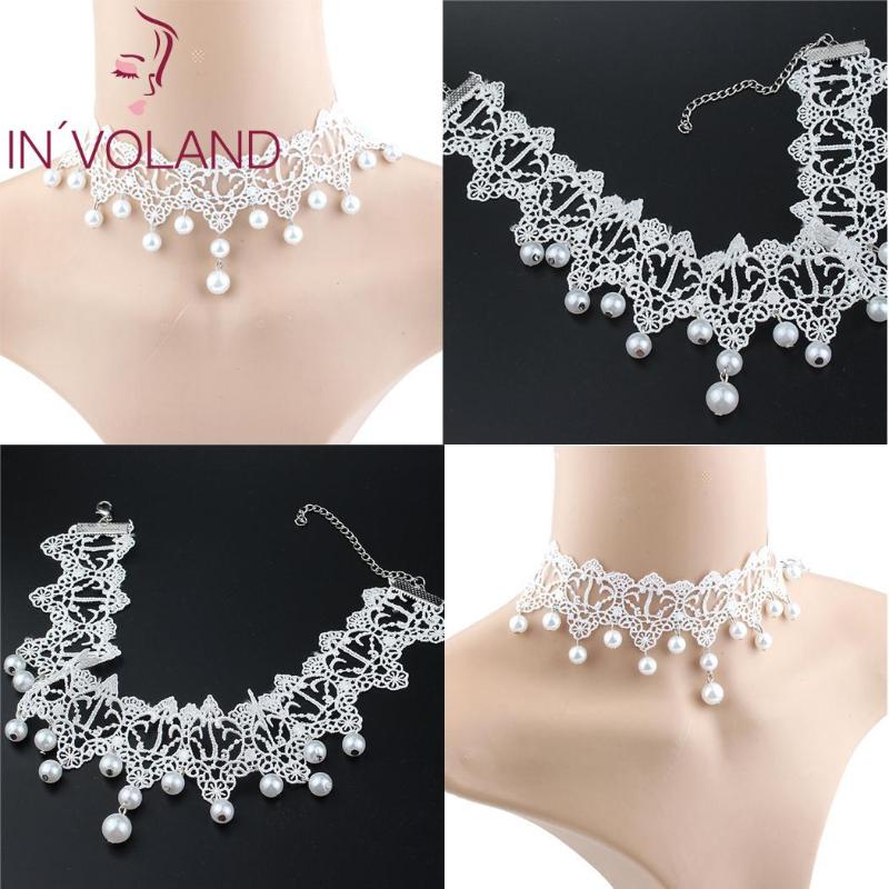 

Women Fashion Elegant Style White Lace Pearl Lobster Claw Clasp Casual, Party Choker Round Clavicle Necklace Chokers, Golden;silver