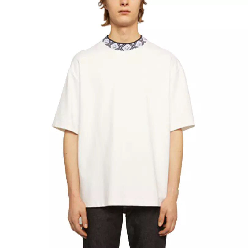 

Men's and Women's T-shirt Acne Studios Summer Swedish Intarsia Neckline Embroidered Color Matching Short-sleeved Cotton Round Neck, White
