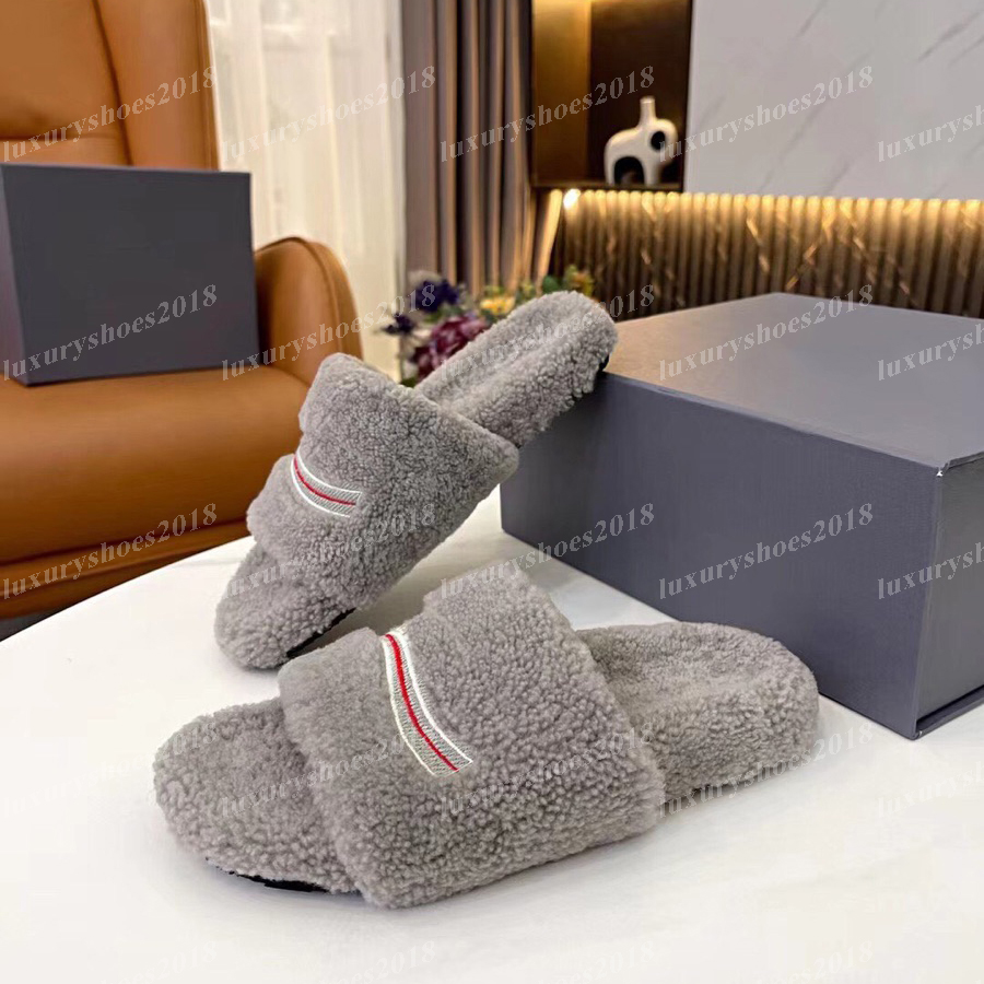 

Fashion Womens Paris Fur Casual Slippers Slides Winter Warm Flat Printed Flip Flops Comfortable Scuffs Outsole Home Sandals, #03