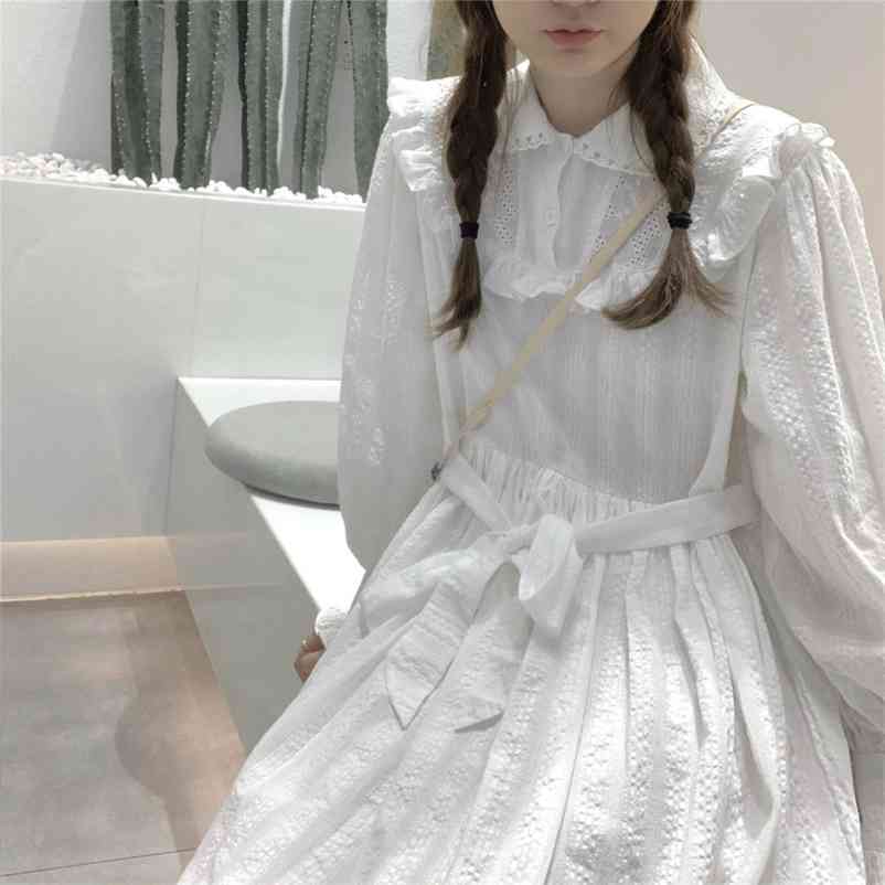 

White Lolita Gothic Dress Women Elegant Autumn Japanese Kawaii Lantern Long Sleeve Korean Women's 210519, White dress