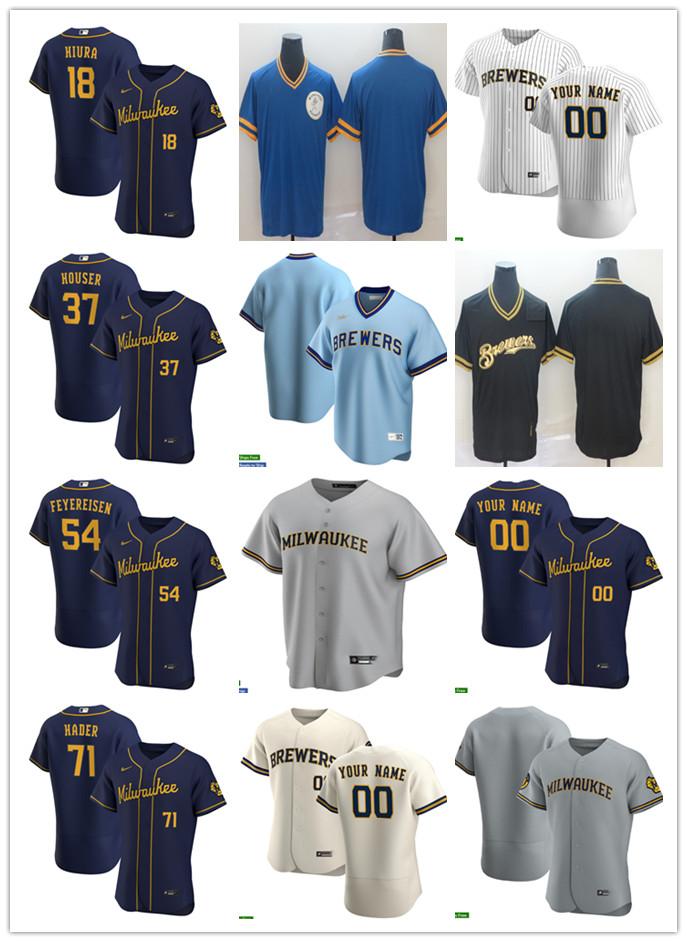 

Men Women Youth Milwaukee Brewers 54 J.P. Feyereisen 71 Josh Hader 18 Keston Hiura 37 Adrian Houser Custom Baseball Jersey Blank, Blue;black
