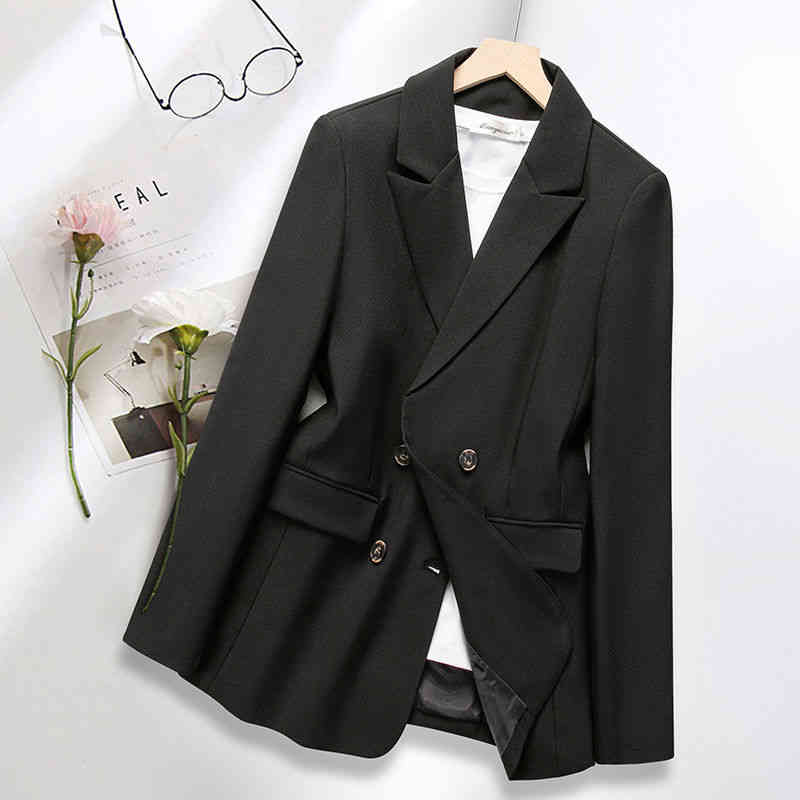 

women's suits & blazers peonfly casual double breasted women office ladies solid coat jacket long sleeve notched outwear o4p3, White;black