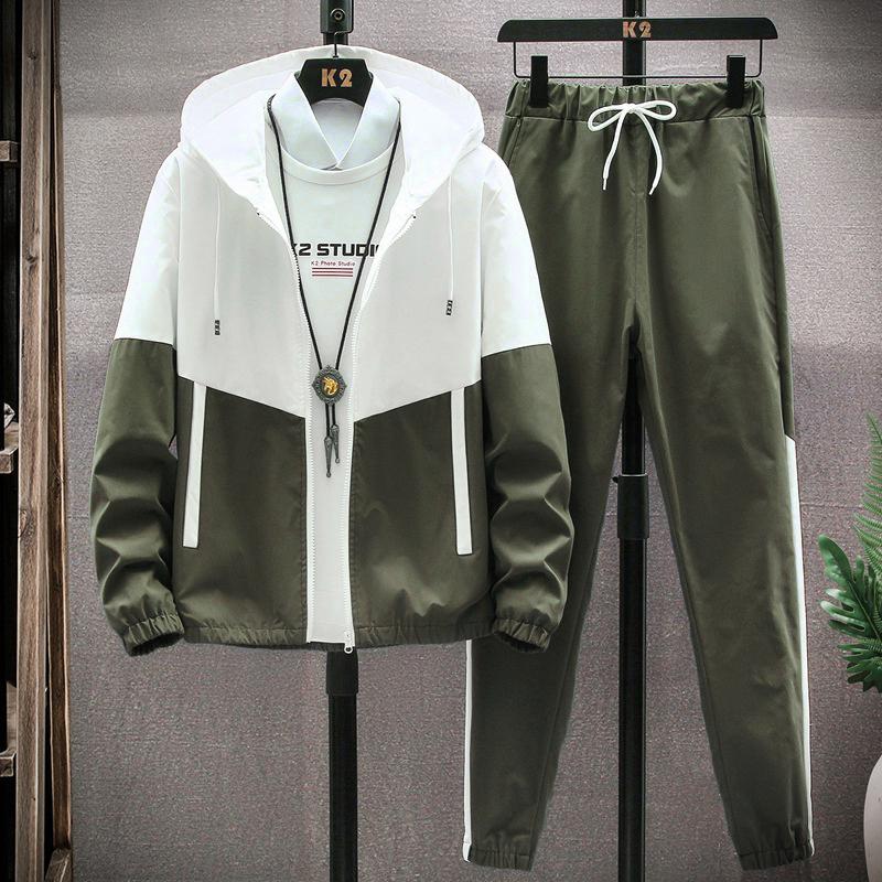 

Men's Tracksuits Men Tracksuit Casual Hoodies Sets 2021 Spring Male Jackets+Pants Two Piece Hip Hop Streetwear Sports Suit Patchwork, Gray