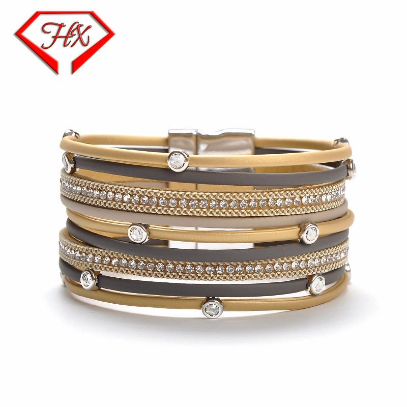 

Link, Chain HX Leather Bracelet Original Female Trendy Rhinestone Crystal Charm Femme Multilayer Bracelets & Bangles For Women Jewelry