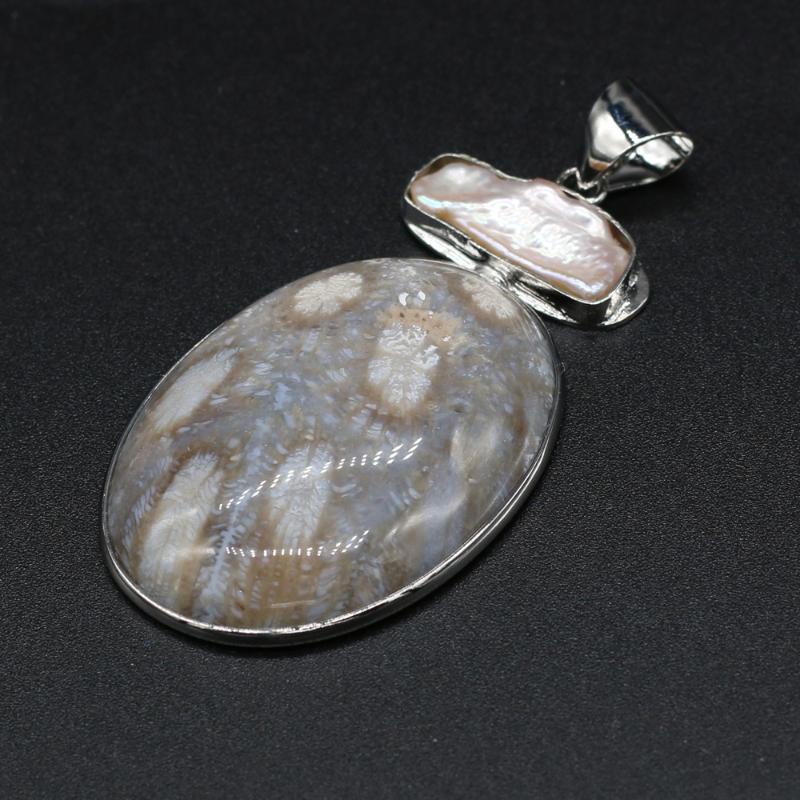 

Charms 30x50mm Classic Natural Stone Egg-Shaped Shell Pendant Rounded Shape Suitable For DIY Necklace Creative Jewelry Decoration, Bronze;silver