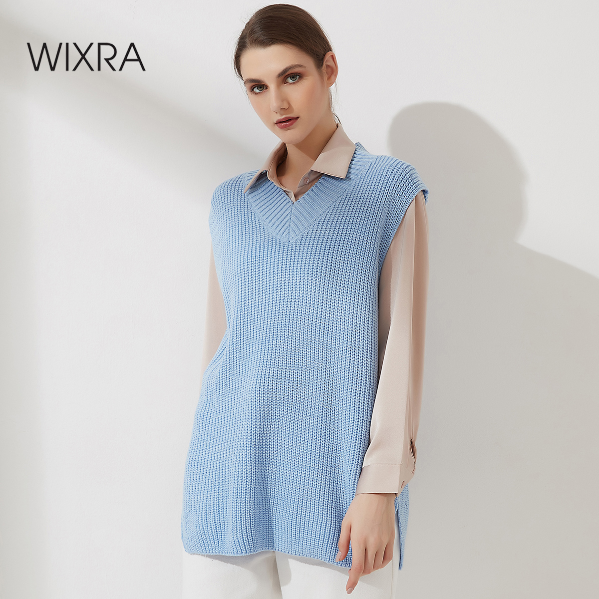 

wixra women knitted sweater vest solid v-neck sleeveless navel loose casual pullover 2021 new, Black