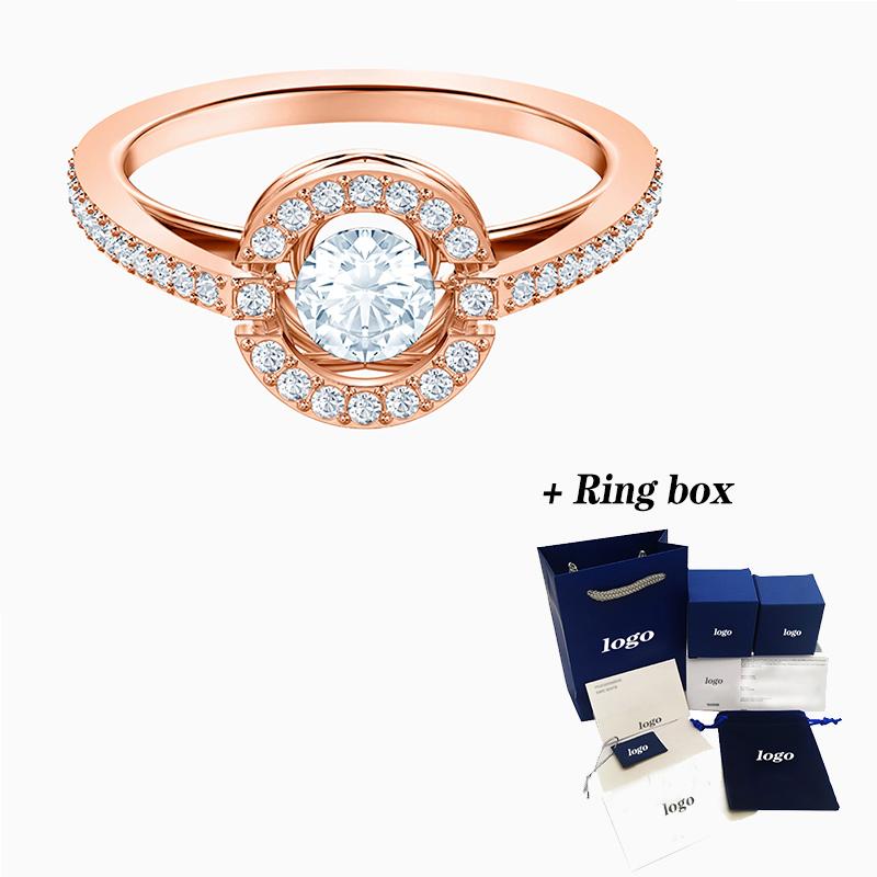 Cluster Rings Fashion SWA ROUND Ring Rose Gold Jumping Crystal Decoration Female Engagement Elegant Jewelry-image-721591480